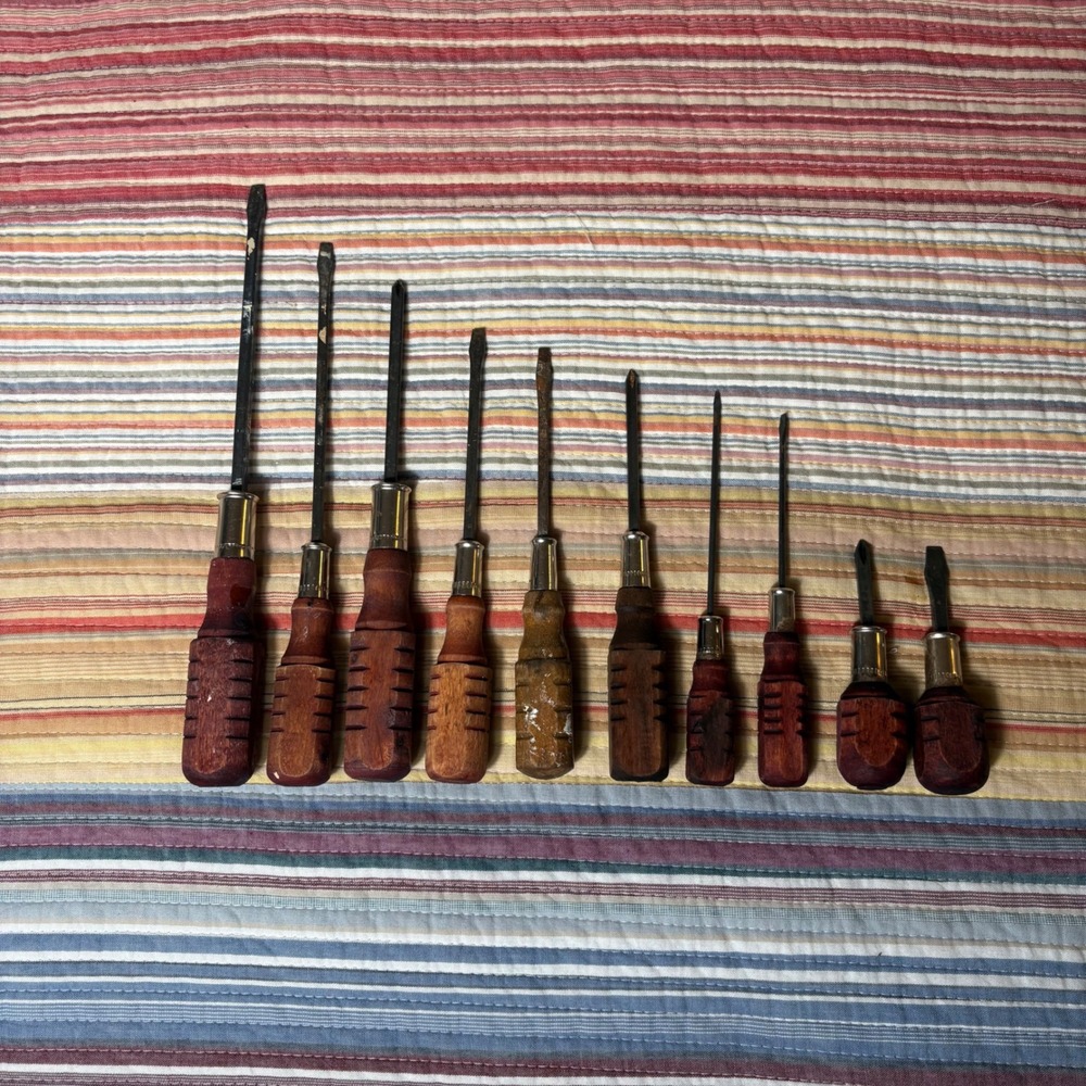 Unbranded Screwdriver Set Unisex OS Brown Fair Vintage Wood Handle 10pc Tool Lot